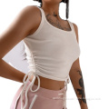 2021 crop top New Casual Ribbed Solid Bodycon Tank Top Women Drawstring Ruched Summer Crop Top Basic Cropped Vest Clothes